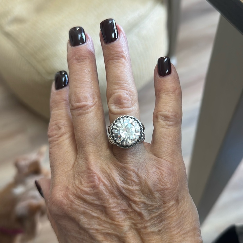 Beautiful large cubic round stone ring set in 925 sterling silver
